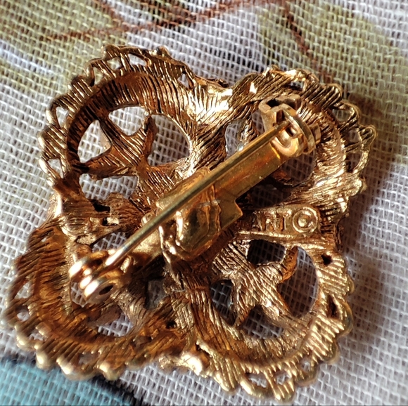 ART Arthur Pepper Signed Gold Tone Vintage Brooch Seed Pearls and Smoke Stones - Picture 3 of 6